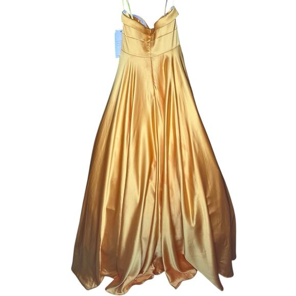 Mac Duggal Bow Sweetheart Strapless A Line Gown in Marigold 2 - Picture 9 of 12